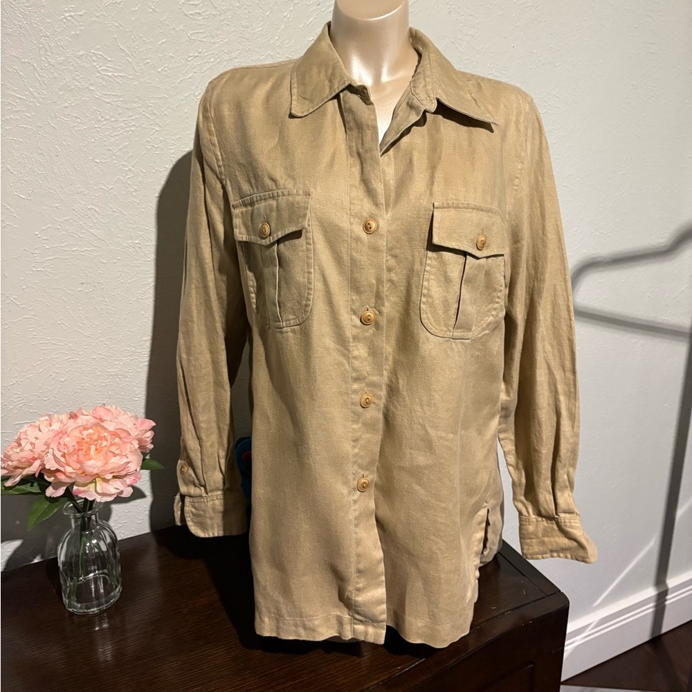 Lauren Ralph Lauren Tan Linen Button down top 🍂